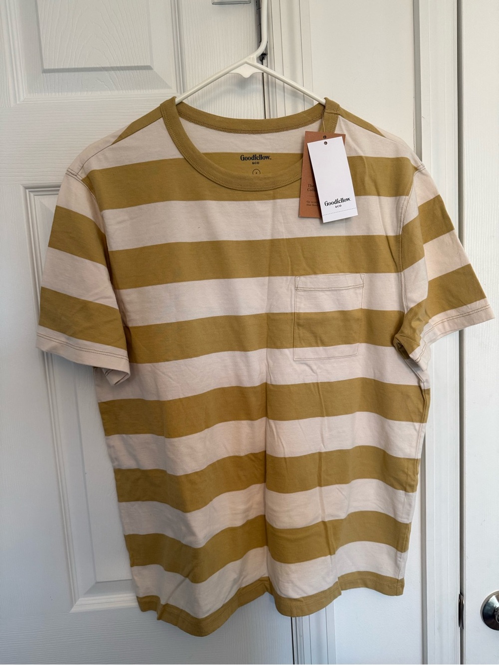 Goodfellow & Co Striped Pocket Tee - Cream & Gold